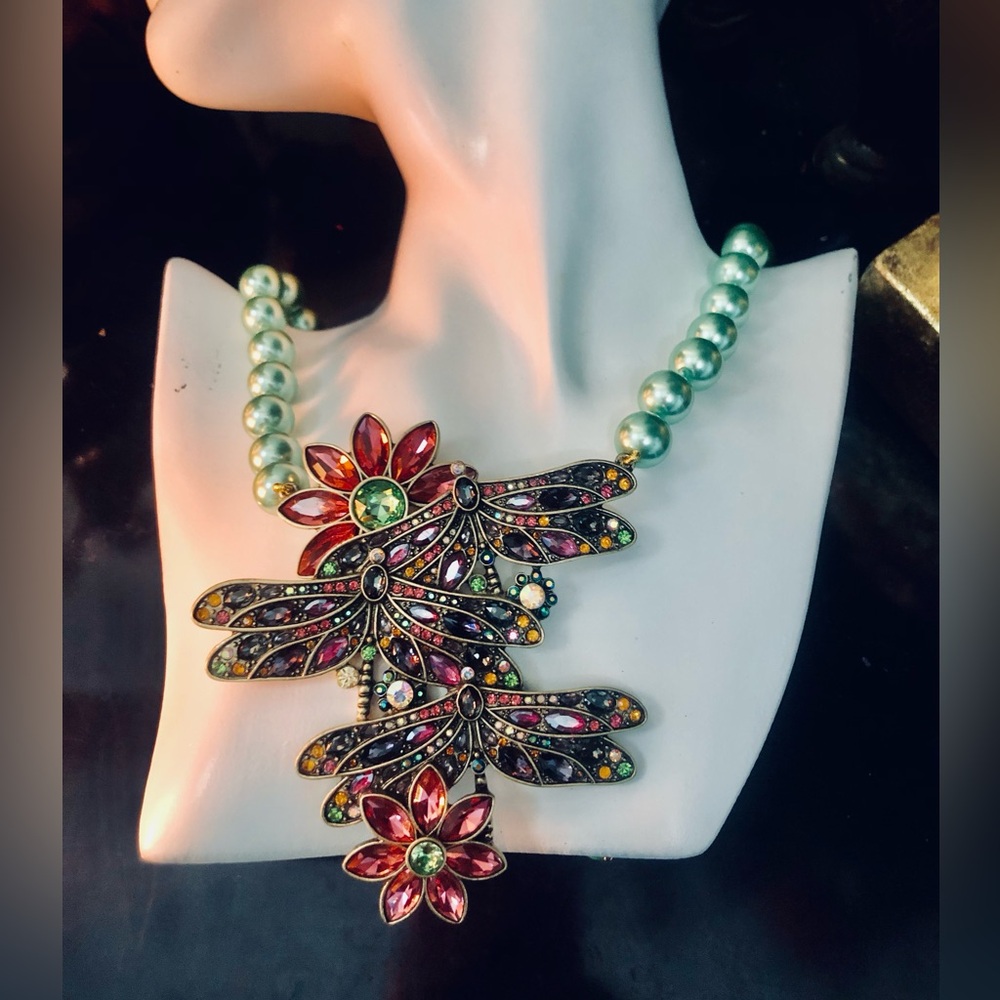 Heidi Daus “ Dance of the Dragonfly” Colorful Floral Necklace
